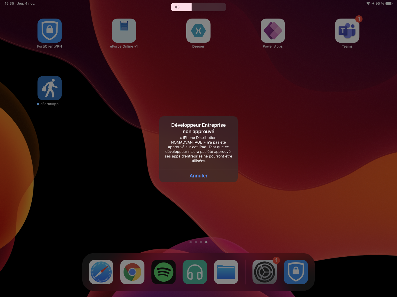Message si vous lancez l'application sans avoir approuv� le certificat